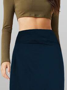 RUNONWHEELS 5 Halloween Women's Midi Length Skorts Skirts With Pockets Modest Skirts 29" Long Knee Length Athletic Skorts High Waisted Tummy Control - Navy Blue - View 5