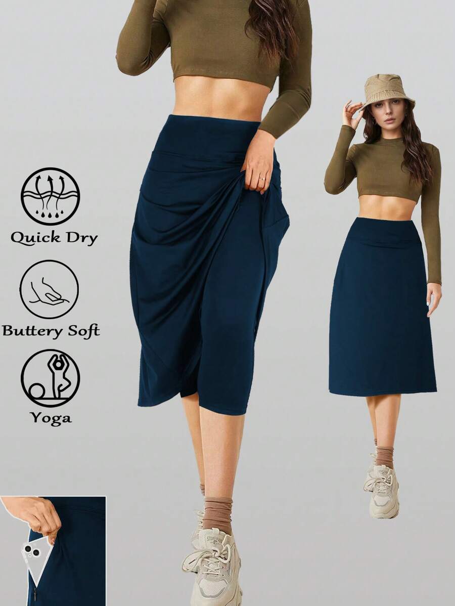 RUNONWHEELS 5 Halloween Women's Midi Length Skorts Skirts With Pockets Modest Skirts 29" Long Knee Length Athletic Skorts High Waisted Tummy Control - Navy Blue - View 1