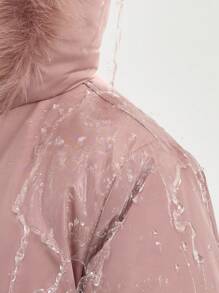 Young Girl Non-Detachable Furry Collar Comfortable Thermal Lined Elastic Cuff Hooded Padded Coat, Water-Resistant, With 2 Spacious Button-Up Pockets - Pink - View 6