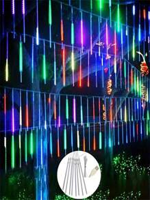 1pc 192 LED Meteor Shower Rain String Lights - Drop Icicle Snow Falling Raindrop Cascading Lights For Garden Wedding Party New Year Festivals, Valentine's Day Decorations, Solar Outdoor String Lights