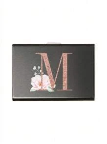 1pc - 6 Slots Ultra-Thin Card Holder, Rose Gold, Alphabet A-Z Pattern Wallet, ID & Credit Card Case, Minimalist Ultra-Slim Aluminum Alloy Metal Wallet, RFID Blocking Card Holder, Unisex - Black - View 3