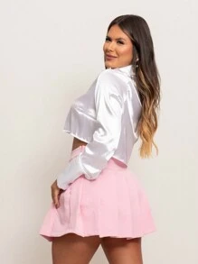 Cropped Satin Button Front Shirt - 白色 - 查看 2
