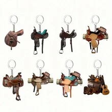 1pc Silver-Color Western Style Saddle Keychain - Multipurpose Rearview Mirror Charm - Cowboy Themed Novelty Gift - No Battery Needed Decorative Keyring - Multicolor - View 8