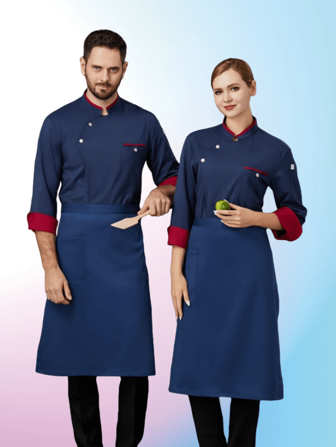 New Fashion Oblique Double-Buckle Color-Block Chef Uniform, Unisex Long Sleeve High-Grade Shirt For Hotel, Restaurant, Cafe, Bakery, Breathable & Skin-Friendly, Autumn/Winter