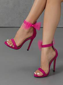 Butterfly Decor Strap Open Toe Super High Heels Sexy Nightclub Shoes For Women - Hot Pink - View 3