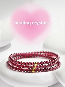 1pc Natural Garnet Beaded Bracelet, Fashionable Jewelry Accessory, Luxury Crystal Bracelet With Elastic Adjustable Design - Wealth & Romance Attraction, Suitable For Women's Daily Work, Vacation, Party Wear, Surprising Women's Jewelry