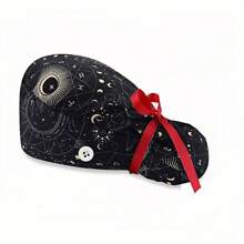 1pc Women's Polyester Medical Cap With Animal, Floral, Wave, Leopard Print Patterns, Antibacterial & Dustproof, Mask Rope Hook, Headband Design, Suitable For Hospital Medical Staff Halloween