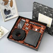 7 件套豪华礼品套装包括金属扣、2 个袖扣、金属钥匙扣、时尚钱包、皮带，非常适合送给家人、情侣、男士、父亲、圣诞节、万圣节、情人节、父亲节的礼物，适合万圣节、休闲、商务、街头、波西米亚风、西部风、户外，适合男士、丈夫、男朋友、父亲、爸爸、圣诞节的礼物 - 彩色 - 查看 2