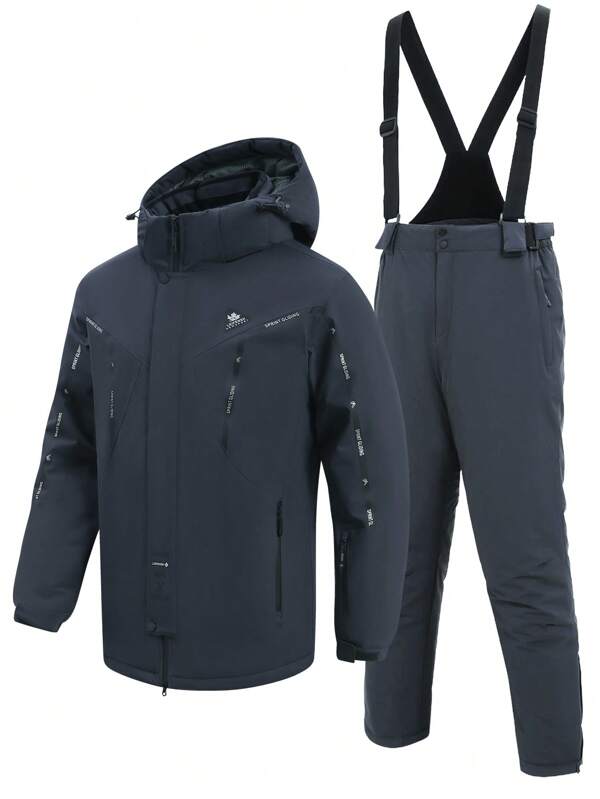 2 pezzi/Set Stile boyfriend Tuta sportiva e da esterno da uomo, giacca e pantaloni da sci, abbigliamento sportivo e casual professionale HX5594-1 Completo da sci