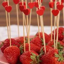 200/100/50/20 Stück Bambusherz-förmige Stäbe, Obst-Spieße, Cupcake-Aufsätze für Valentinstag, Geburtstag, Hochzeit, Zuhause, Restaurant, Party, Bar, Picknick-Geschirr-Accessoires, Weihnachtsgeschenk, Schulbedarf