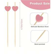 200/100/50/20 Stück Bambusherz-förmige Stäbe, Obst-Spieße, Cupcake-Aufsätze für Valentinstag, Geburtstag, Hochzeit, Zuhause, Restaurant, Party, Bar, Picknick-Geschirr-Accessoires, Weihnachtsgeschenk, Schulbedarf