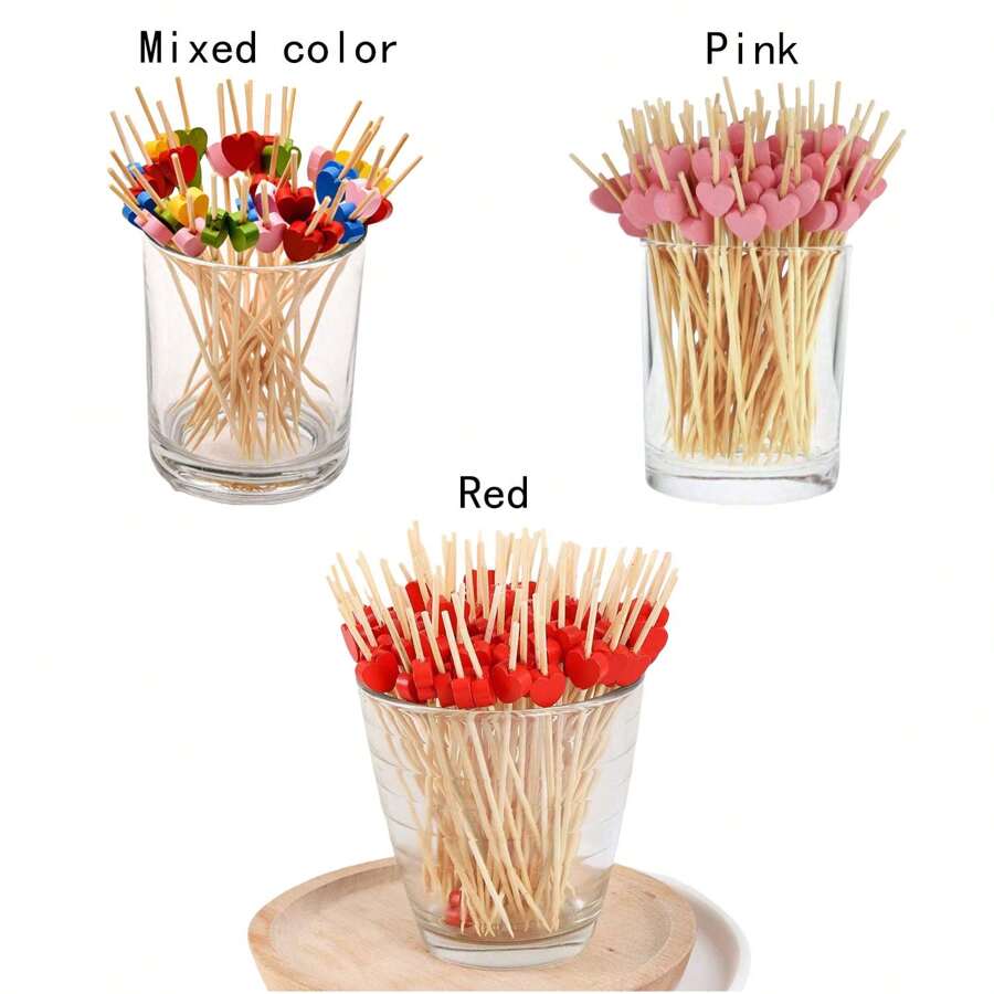 200/100/50/20 Stück Bambusherz-förmige Stäbe, Obst-Spieße, Cupcake-Aufsätze für Valentinstag, Geburtstag, Hochzeit, Zuhause, Restaurant, Party, Bar, Picknick-Geschirr-Accessoires, Weihnachtsgeschenk, Schulbedarf