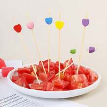 200/100/50/20 Stück Bambusherz-förmige Stäbe, Obst-Spieße, Cupcake-Aufsätze für Valentinstag, Geburtstag, Hochzeit, Zuhause, Restaurant, Party, Bar, Picknick-Geschirr-Accessoires, Weihnachtsgeschenk, Schulbedarf