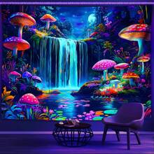 1 件装活力蘑菇景观 UV 黑光挂毯，家居装饰挂布，派对装饰，节日礼物，直播背景布，带安装袋，房间装饰，房间旗帜，房间用品，挂毯，壁毯 - 彩色 - 查看 1