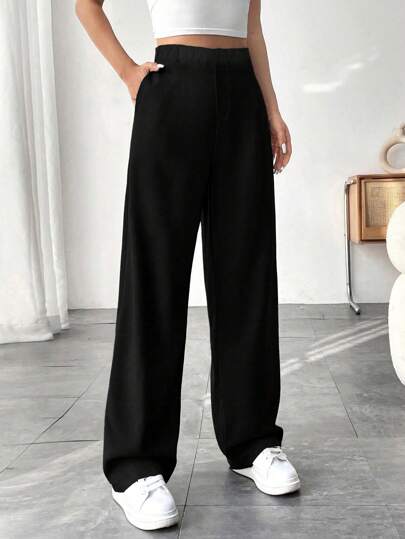 1 件青少年女孩休闲宽松直筒裤，户外运动和锻炼纯色，适合春季、夏季、秋季、冬季