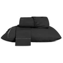3-Piece Sheet Set 400 Thread Count Queen Size Bed Micropercal Ponto Palito Hotel Soft Touch - Black - View 1