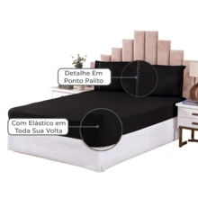 3-Piece Sheet Set 400 Thread Count Queen Size Bed Micropercal Ponto Palito Hotel Soft Touch - Black - View 2