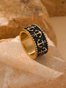 1 pieza Anillo de hombre con baño de oro de 18K y diseño de ancla vintage hecho de acero inoxidable, regalo de joyería - anillo - Ver 15