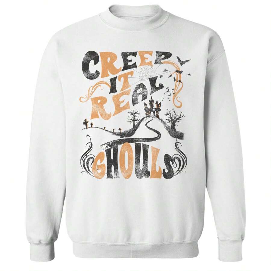 Social Collective Cir Ghouls Colored Halloween Unisex Graphic Cotton Pullover Sweatshirt - 白色 - 查看 1