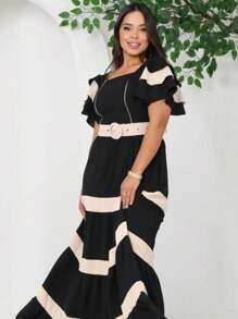 Women's Long Striped Dress - Black - View 1