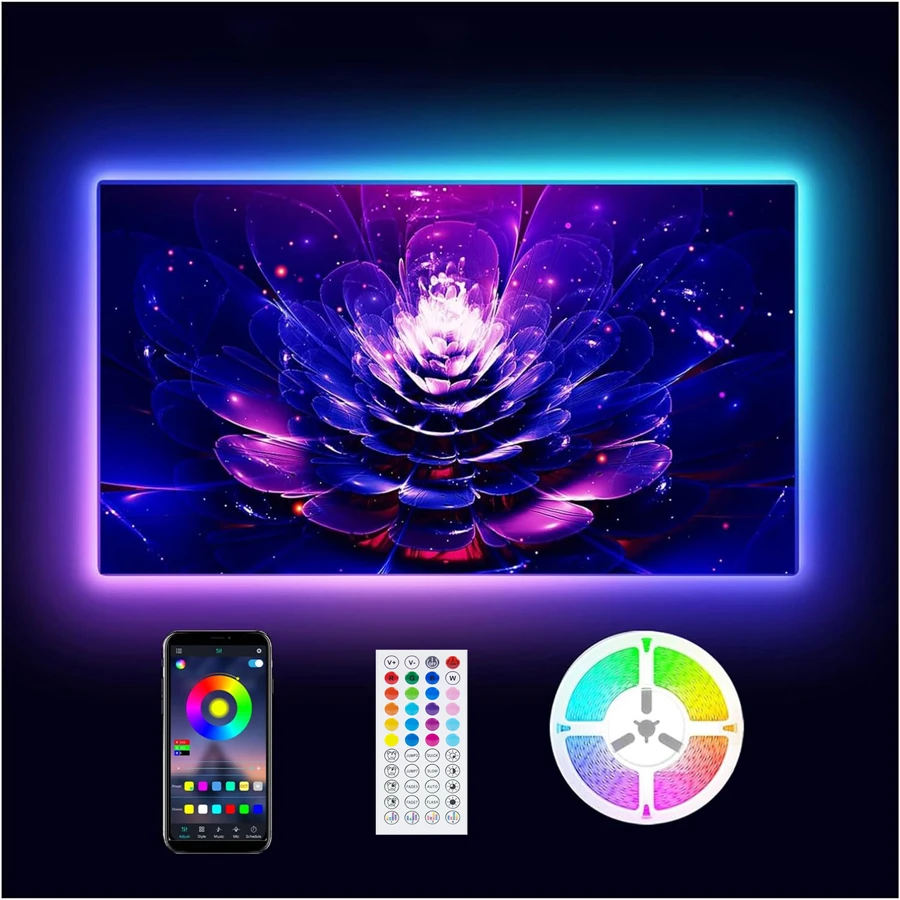 TK99SW Dải đèn LED cấp nguồn qua USB với điều khiển từ xa IR 44 phím và ứng dụng Bluetooth, micrô nhạy ngoài, đồng bộ nhạc nhiều màu, hẹn giờ có thể điều chỉnh, tự dính, nhiều tùy chọn kích thước cho TV, đèn nền máy tính, trang trí trong nhà cho lễ hội