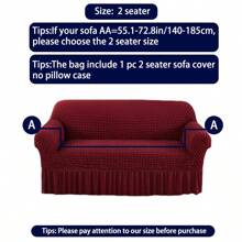 1pc High Elasticity Bubble Chiffon Sofa Cover With Skirt Style, Four Seasons General Bubble Grid Sofa Cover, Pet-Proof, Easy To Install Sofa Protector - Burgundy - View 15