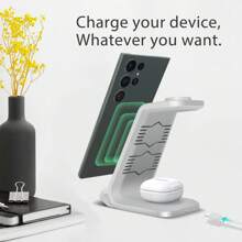 适用于三星的三合一感应充电站，无线充电器兼容三星 Galaxy Watch 7/6 Classic/6/5 Pro/5/4/3、S25 S24 S23 S23+ S22+ S21 S20 Ultra FE/Note/Z Flip Fold 6 5 4 3、Galaxy Buds 快速无线充电站 Nan