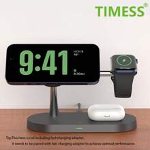 TIMESS Magnetic 5 In 1 Wireless Charger Stand 3 Devices At The Same Time , 15W Qi Fast Charging Dock Station Holder 3 Adjustable Light Compatible With IPhone 14/13/12 Pro Max Mini, Apple Watch SE/6/5/4/3/2, AirPods 3/2/Pro - Multicolor - View 3