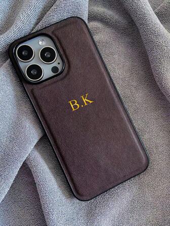 Customized Phone Case Compatible With IPhone 17 16 15 14 13 12 11 Pro Max 17 Air 16 15 14 Plus Personalized Initials Name 3D DIY Engraved Embossed Gold Letters Back Cover Hot Stamping Technology Classic Luxury PU Leather Shockproof Case Leather Phone Case Festival Gifts For Lover Friends Family Yourself Children