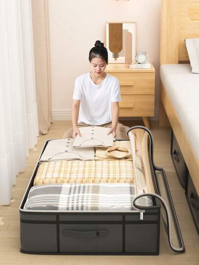 1PC 灰色床底可见收纳袋，被子收纳袋，玩具收纳袋，双向拉链，透明窗口，精选面料，耐磨，适用于仓库存储或家庭杂物存储和整理收纳袋衣物收纳内衣抽屉收纳袋学校收纳袋教师收纳袋卧室，收纳袋，家居收纳，白色T恤女装，黑色裤子女装，女士冬装，连衣裙，