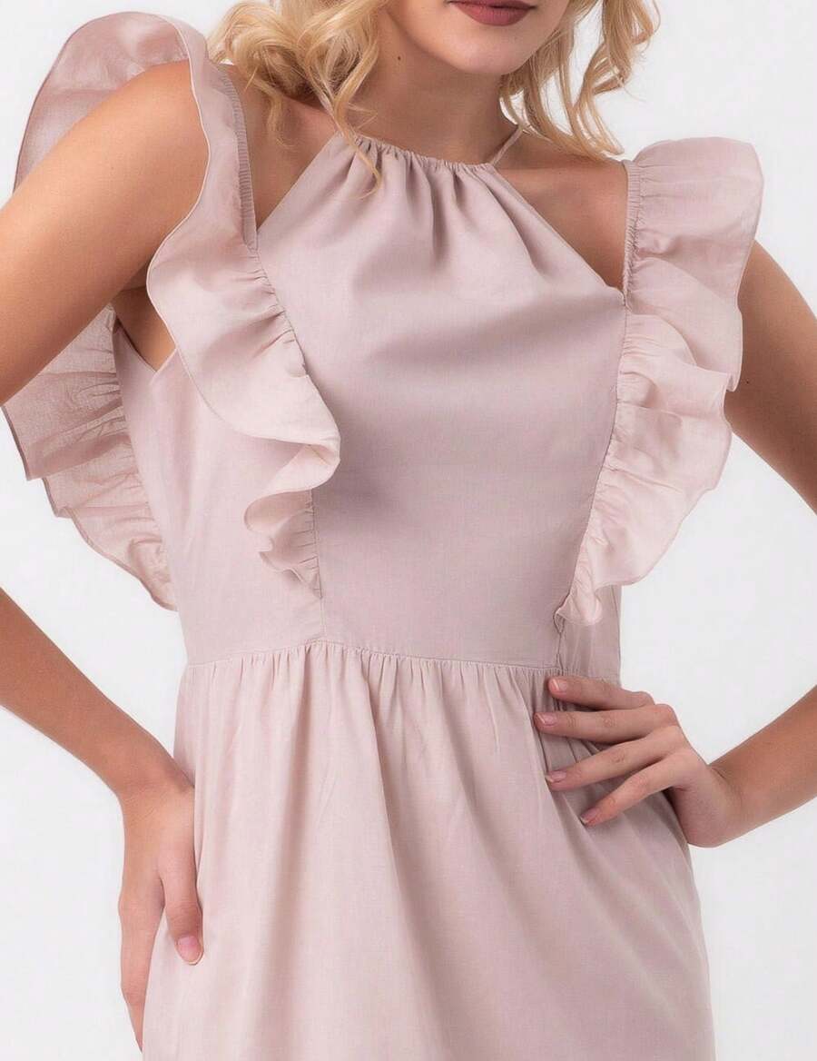 Long Beige Roman Tricoline Dress In Pequiá - 米色 - 查看 1