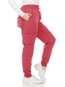 Women's Cargo Scrub Jogger Pants – 4-Way Stretch, Elastic Waist, Multiple Utility Pockets, Wrinkle-Resistant, Workwear For Nurses & Healthcare Professionals - Màu Hồng Tươi - Xem 2