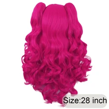 Tóc giả màu hồng nóng bỏng dài 28 inch Lolita tóc giả xoăn dài với 2 chiếc đuôi ngựa tóc giả cosplay Anime tóc giả cosplay tóc giả tổng hợp gợn sóng - Màu Hồng Tươi - Xem 2