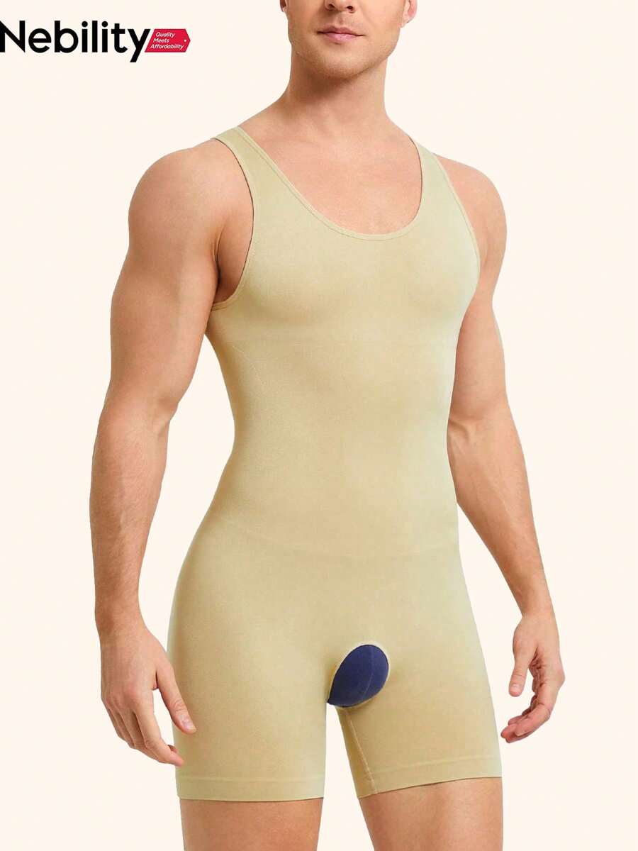 Nebility Faja Men's Body Shaping Bodysuit With Tummy Tuck And Waist Control, Soft And Comfortable, Can Be Worn In Spring, Summer, Autumn And Winter, Open Crotch Design For Easy Toileting, Seamless Going Out Top, Suitable For Daily Wear - Beige - View 1