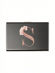 1pc - 6 Slots Ultra-Thin Card Holder, Rose Gold, Alphabet A-Z Pattern Wallet, ID & Credit Card Case, Minimalist Ultra-Slim Aluminum Alloy Metal Wallet, RFID Blocking Card Holder, Unisex - Black - View 20