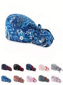 1pc Women's Polyester Cartoon Graffiti Leopard Print Nurse Cap, Rear Hair Cover Design, Tie Up, All-Around Anti-Bacterial And Dust Proof, Suitable For Medical Staff, Veterinarians, Beauty Salons Etc. Halloween - Multicolor - View 7