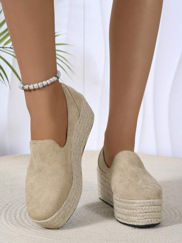 Women's High Heel Shoes, Round Toe, Platform, Wedge Heel, Thick Sole, Slip-On, Casual Outdoor, Linen Sole, Suede, Sizes 35-43, Spring/Autumn Wedge Shoes