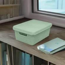 Kit Of 2 Organizer Boxes With Lid 5 Liters  Utilities Durable Plastic Stackable Exclusive Texture Multipurpose - Verde - Ver 8