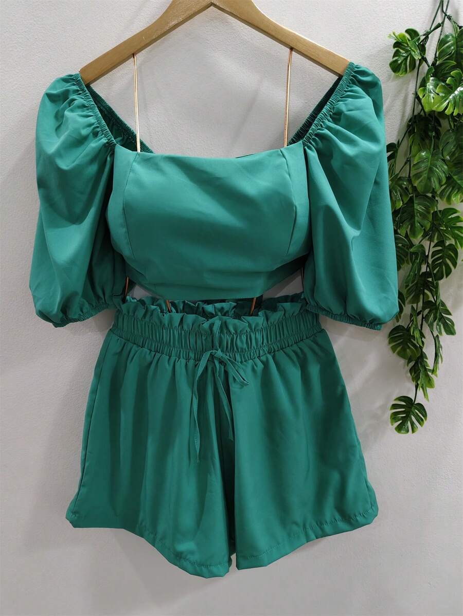 cropped e short para feminina - Verde - Visão 1