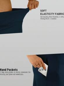 RUNONWHEELS 5 Halloween Women's Midi Length Skorts Skirts With Pockets Modest Skirts 29" Long Knee Length Athletic Skorts High Waisted Tummy Control - Navy Blue - View 3