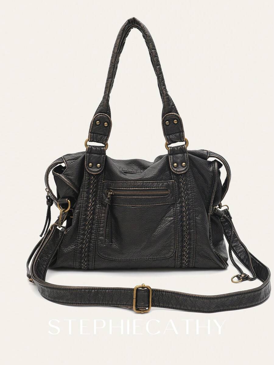 STEPHIECATHY Túi đeo chéo vai có dây đeo dài có thể điều chỉnh, phù hợp với máy tính xách tay 13 inch, dùng hàng ngày, đi học, du lịch, đa năng, túi Y2k, túi Gothic Punk dành cho nữ, túi phong cách thời trang những năm 2000 dành cho nữ - Đồng - Xem 1