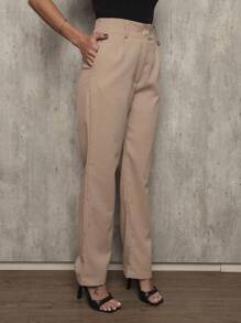 Women's Tailored High-Waisted Straight Dress Pants In Viscolinho With Pocket - 米色 - 查看 5