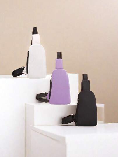 Mini Chest Bag. A Brand New Plain, Simple, Casual, And Multifunctional Nylon Zipper Bag, With Coins That Can Be Worn On Shoulder Of The Body. A Bag Suitable For Daily Use, Going Out, Shopping, Travel, Vacation, And Shopping For Both Boy And Girl. Best Gift, Birthday Present.