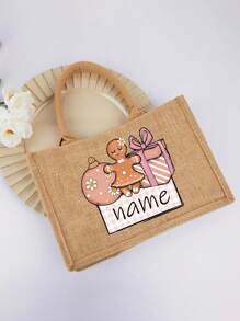 圣诞图案文字定制个性礼品袋，把回忆装进手提包，超大布质手提包，内有防水购物袋、储物袋、行李袋，适合婚礼、生日、海滩、节日，是送给女士、母亲、老师、朋友、伴娘、学生的最佳礼物 - 彩色 - 查看 2