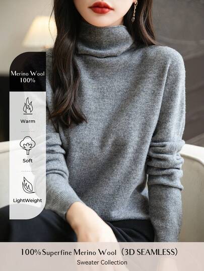 女士无缝毛衣高领一线成衣长袖针织套头衫