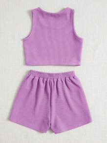 Casual Outfit For Pre-Teen Girls Containing Sleeveless Top And Loose Shorts Immediate Shipping - 淡紫色 - 查看 2