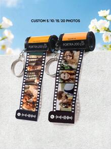 1pc Custom Film Roll Keychain With Scannable Music Code, Personalized Photo And Music Keychain, 4.5x2.5cm Reel Keychain, Unique Anniversary Gift - Yellow with Music Code - View 5