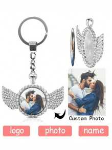 定制照片圆形 DIY 钥匙扣天使翅膀吊坠个性化礼品工艺品 - 訂製翅膀鑰匙扣 - 查看 1