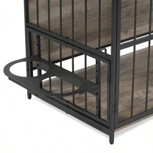 GO 39'' Indoor Metal Dog Crate With Double Doors, Wooden Side End Table Crate, Dog Crate Furniture With Adjustable Feeder Stand, For Medium Dog, Gray - 灰色+實木+狗如圖 - 查看 14