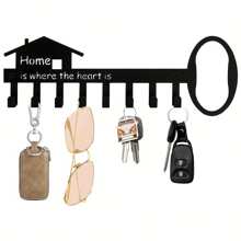 1 件黑色金属钥匙形壁挂式钥匙架，带 8 个钥匙挂钩，自粘式钥匙收纳架，适用于入口、走廊、门口、车库